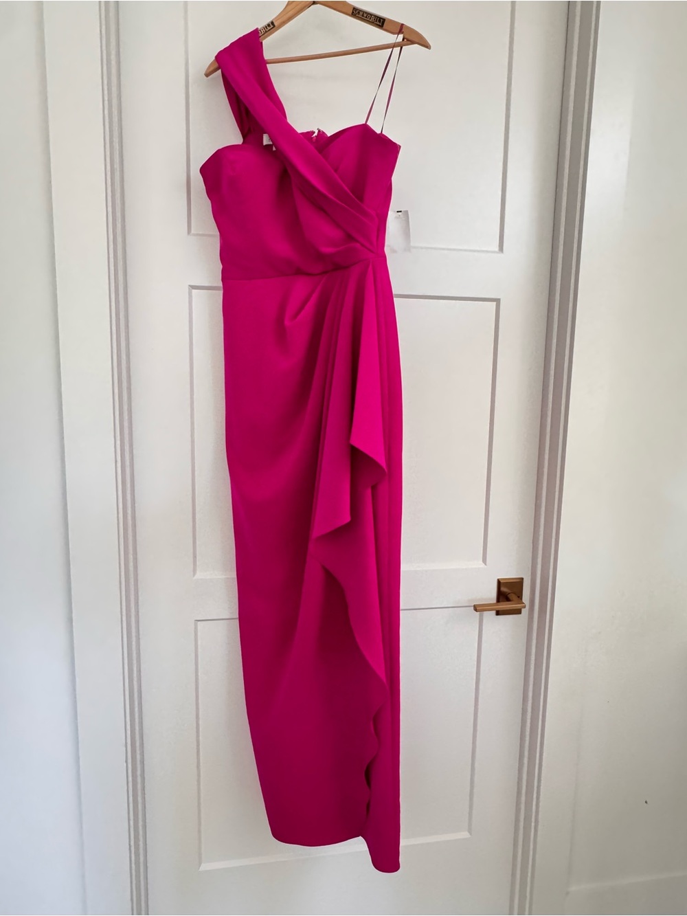 Teri Jon One-Shoulder Hot Pink Evening Gown